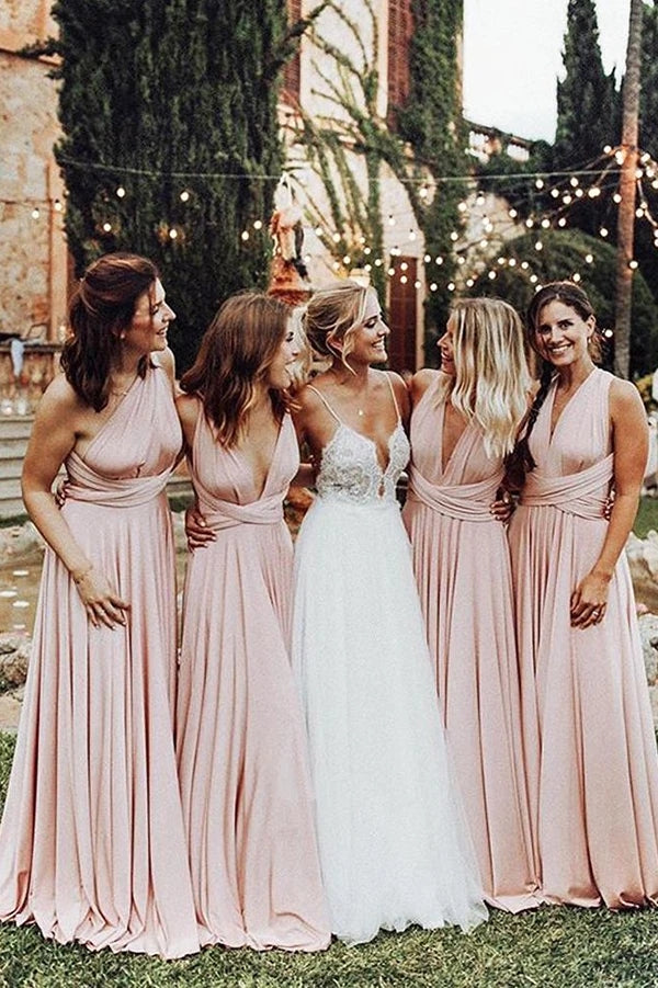 A Line Halter Pleated Bridesmaid Dress