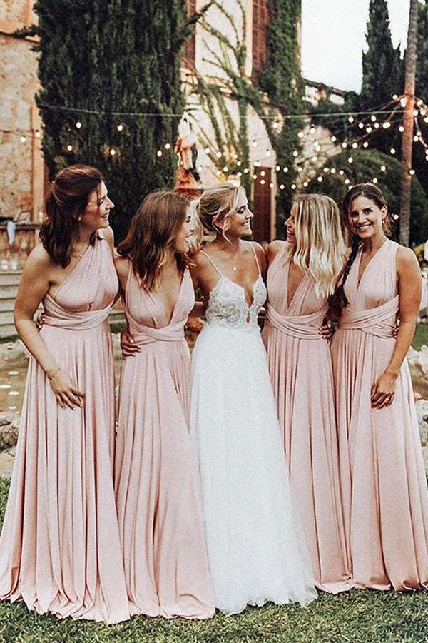 A Line Halter Pleated Bridesmaid Dress