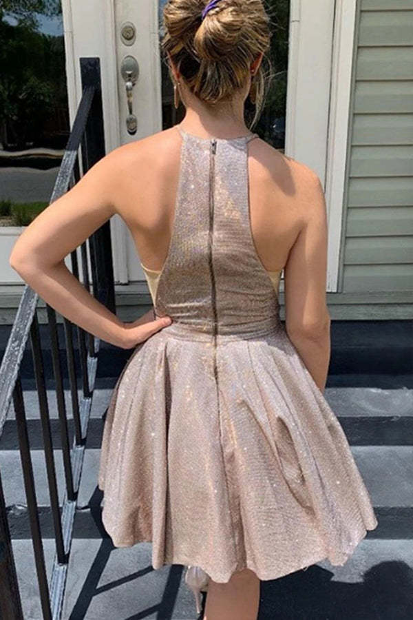 A Line Halter Short Homecoming Dress