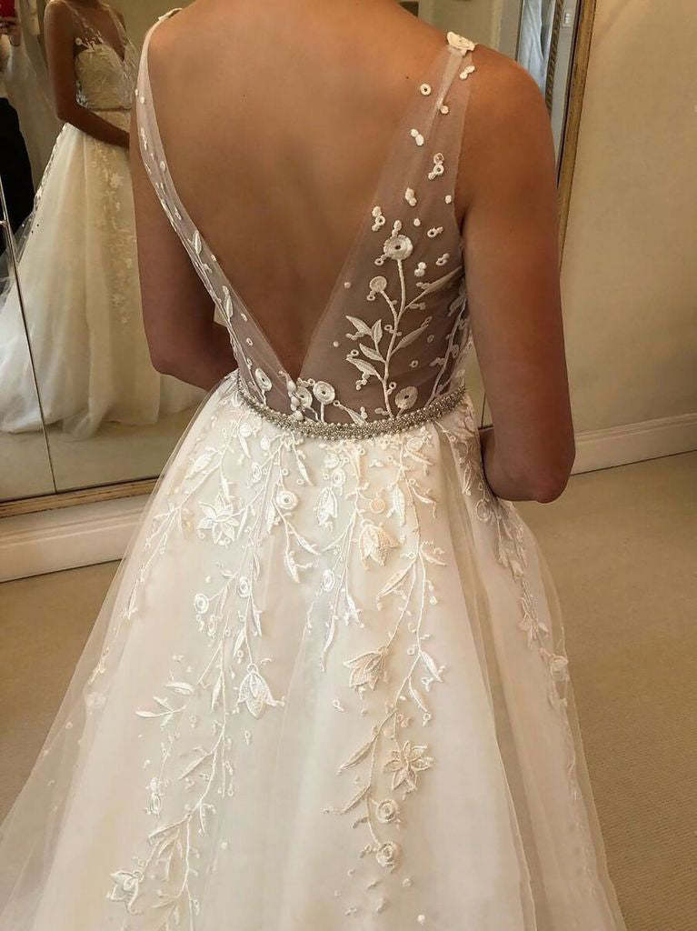A Line Illusion Neck Lace Wedding Dress Rustic Bridal Dress