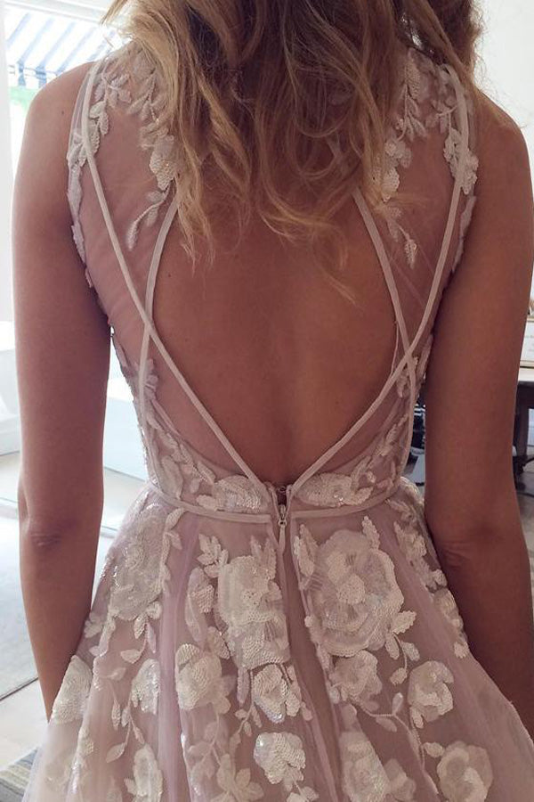A Line Lilac Tulle Wedding Dress With Appliques