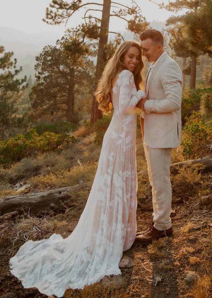 A Line Long Sleeve Wedding Dress Rustic Bridal Gown