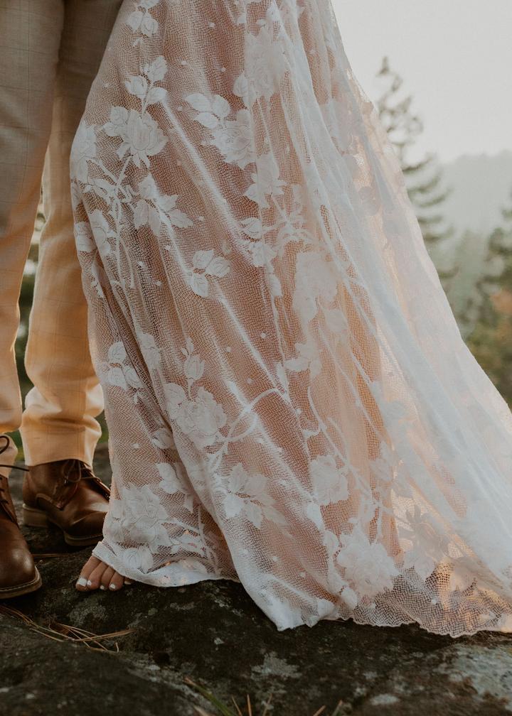 A Line Long Sleeve Wedding Dress V Back Rustic Bridal Gown