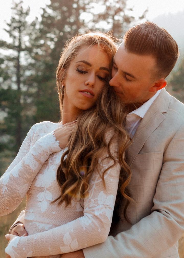 A Line Long Sleeve Wedding Dress V Back Rustic Bridal Gown