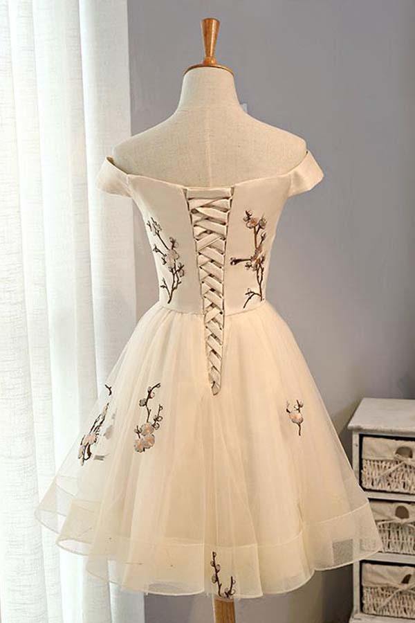 A Line Off The Shoulder Lace Appliques Short Homecoming Dress