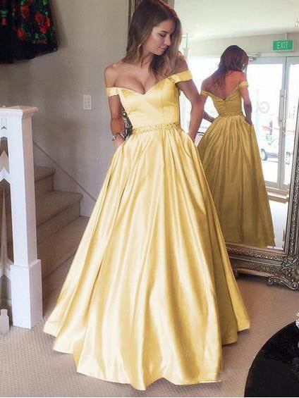 A Line Off The Shoulder Satin Prom Dress Evening Dress