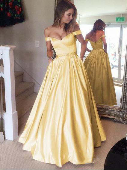 A Line Off The Shoulder Satin Prom Dress Evening Dress