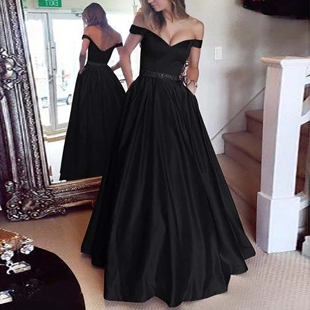 A Line Off The Shoulder Satin Prom Dress Evening Dress