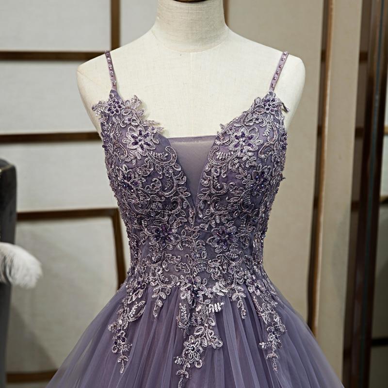 A Line Purple Tulle Prom Dress With Lace Appliques