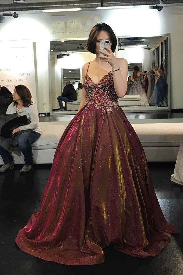 A Line Satin Long Prom Dress Lace Appliqued Evening Dress