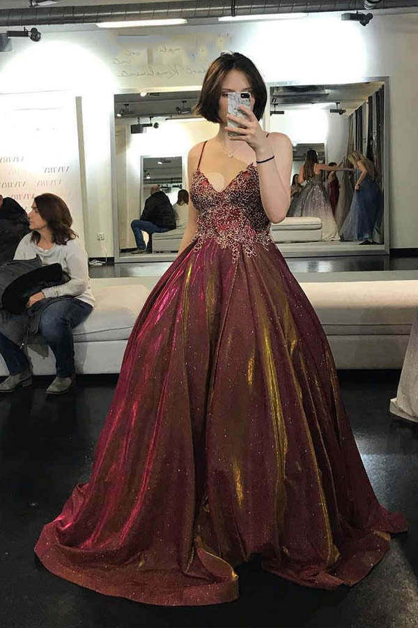 A Line Satin Long Prom Dress Lace Appliqued Evening Dress