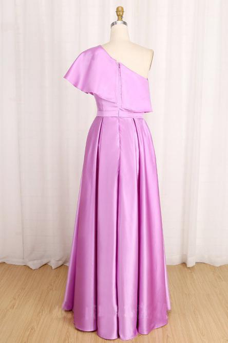 A Line Satin Long Prom Dress One Shoulder Formal Dress