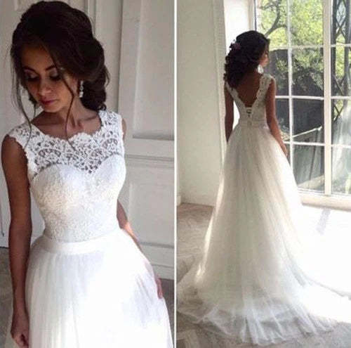 A Line Sleeveless Bridal Gown