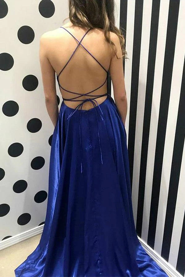 A Line Spaghetti Straps Long Prom Dress with Thigh Slit
