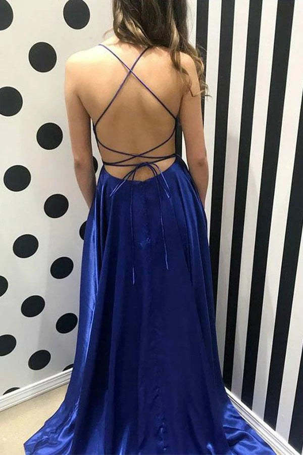A Line Spaghetti Straps Long Prom Dress with Thigh Slit