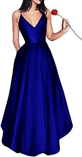 A Line Spaghetti Straps Satin Prom Dress Long Party Dress With Pocket