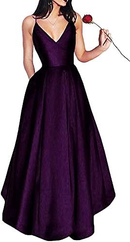 A Line Spaghetti Straps Satin Prom Dress Long Party Dress With Pocket