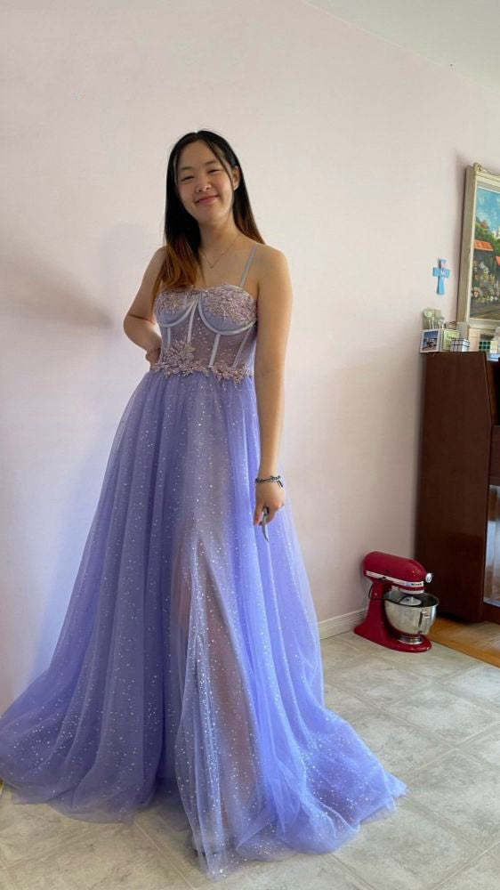 A-line Sweetheart Black Tulle Long Prom Dress With Slit
