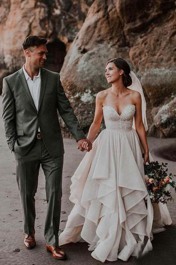 A-line Sweetheart Organza Wedding Dress With Ruffles