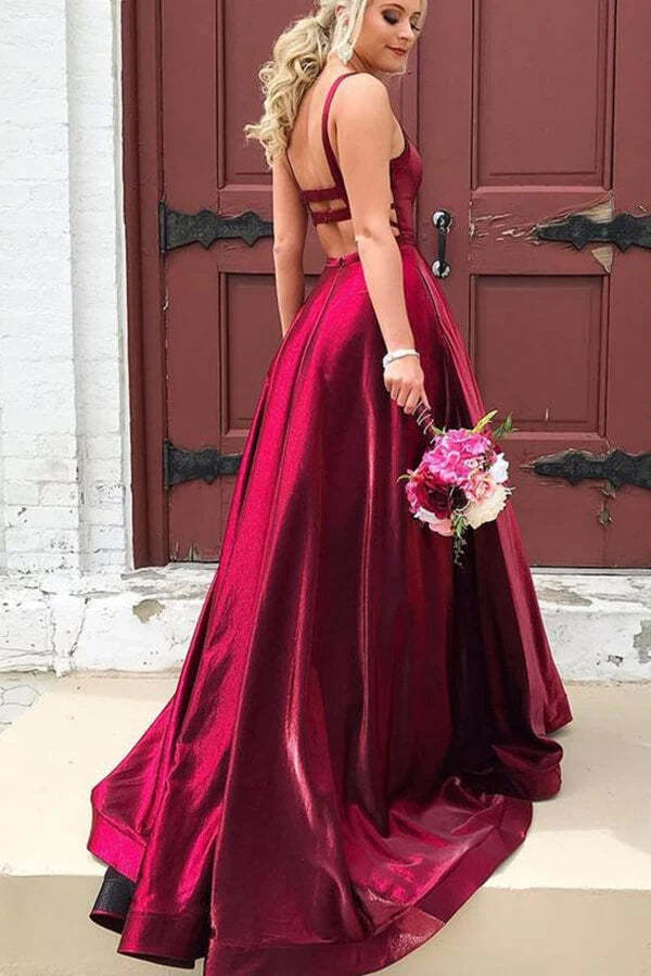 A Line Taffeta Long Prom Dress With Pocket Evening Dress