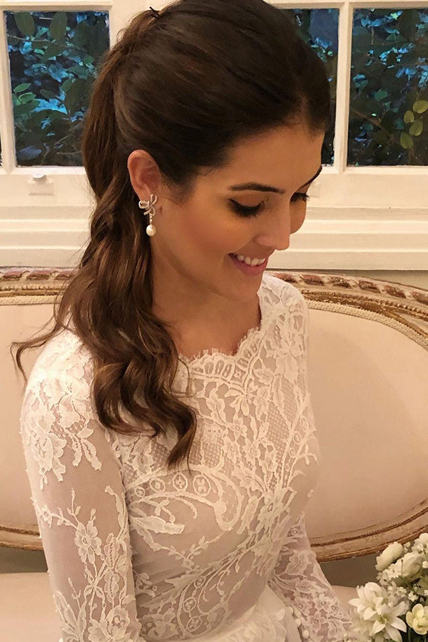 Modest A-line Wedding Dress Long Sleeves With Lace Appliques