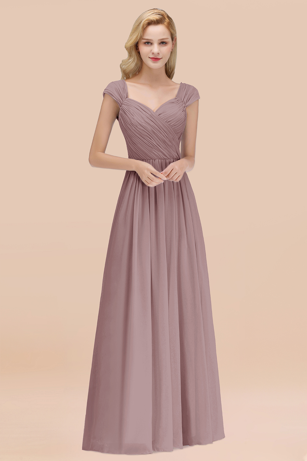 27prom Modest Chiffon Sweetheart Sleeveless Affordable Bridesmaid Dresses with Ruffles-27prom