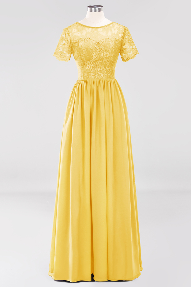 27prom Elegant Dark Navy Long Lace Bridesmaid Dresses with Short-Sleeves-27prom