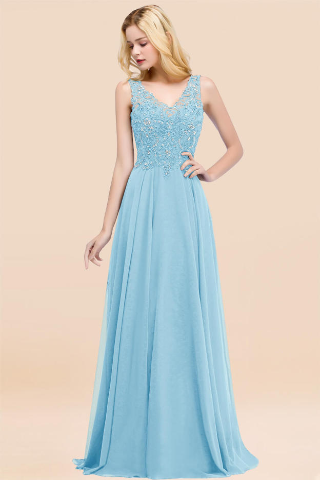 27prom Affordable Lace V-Neck Navy Bridesmaid Dresses With Appliques-27prom