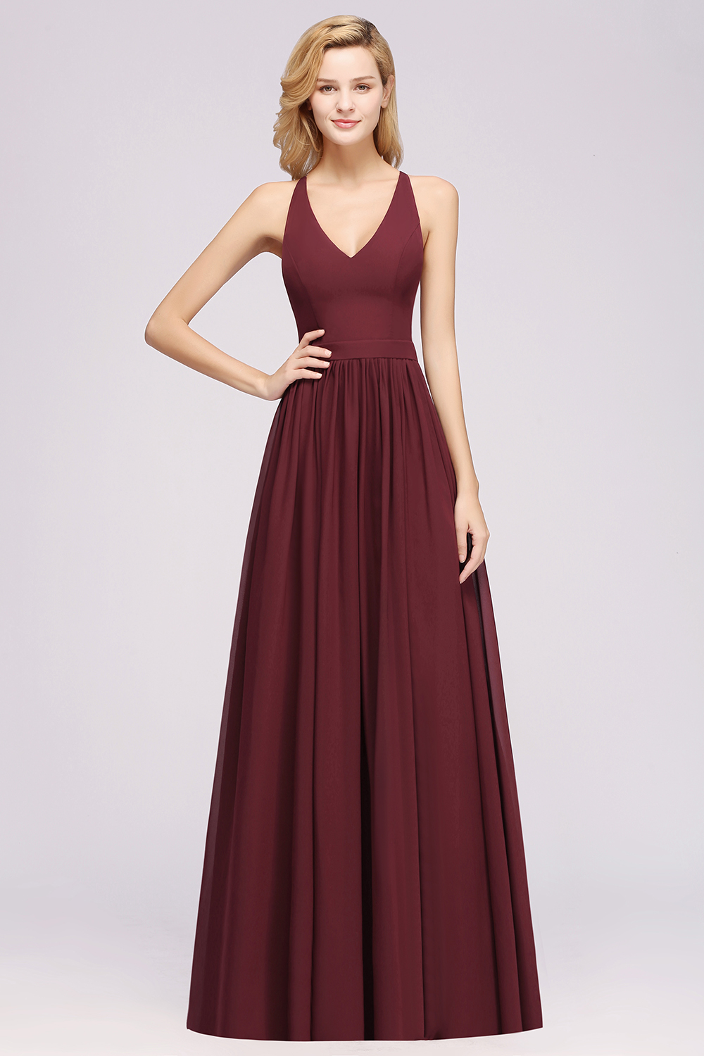 27prom Affordable Chiffon V-Neck Sleeveless Lace Bridesmaid Dress Online-27prom