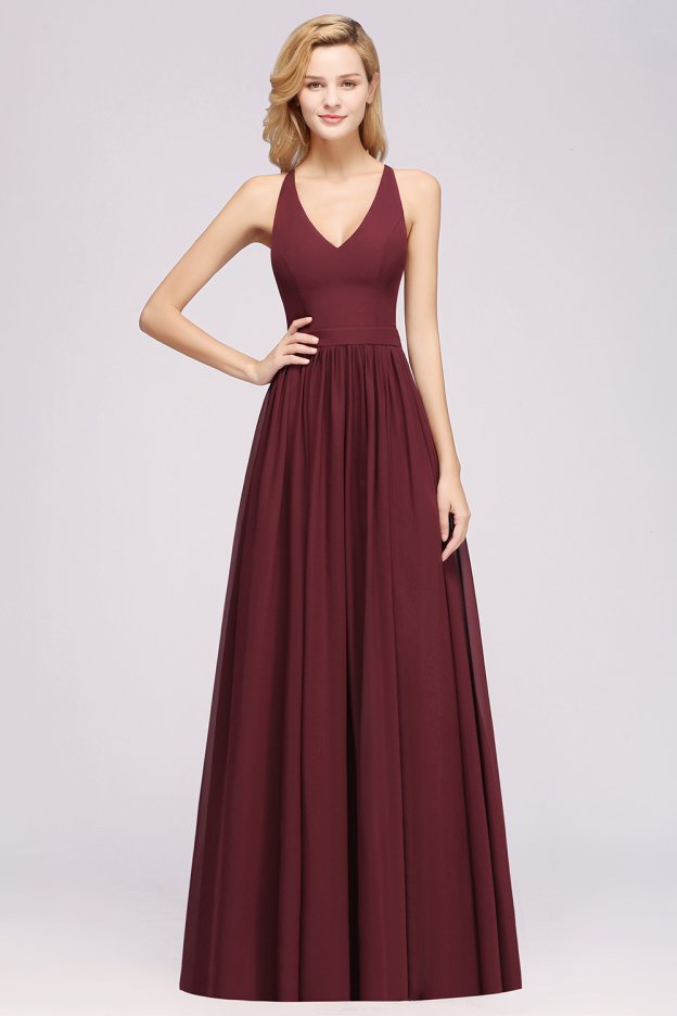 27prom Affordable Chiffon V-Neck Sleeveless Lace Bridesmaid Dress Online-27prom