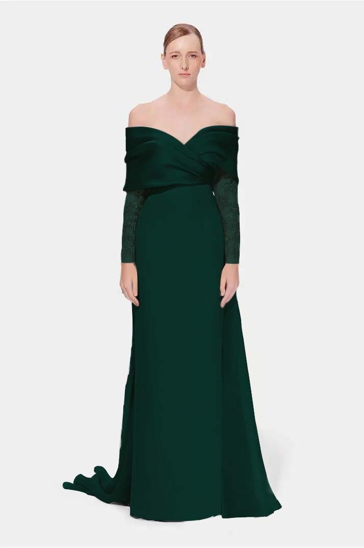 Off the Shoulder Long Sleeves Long Mermaid Prom Dress With Appliques