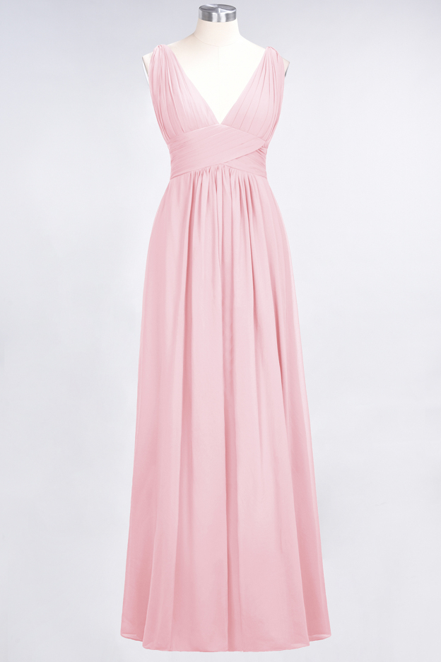 27prom Elegant V-Neck Burgundy Chiffon Affordable Bridesmaid Dress with Ruffle-27prom