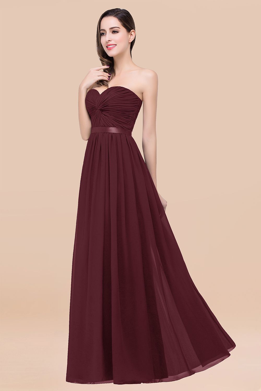27prom Affordable Sweetheart Ruffle Navy Chiffon Bridesmaid Dress With Ribbon-27prom