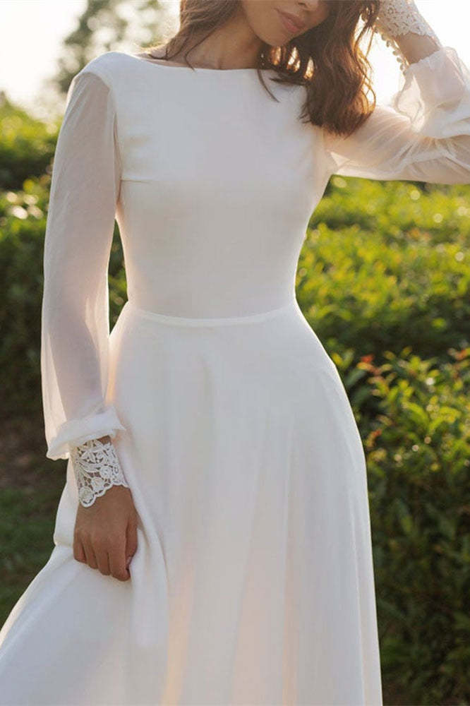 Long Sleeve Backless Chiffon Wedding Dress