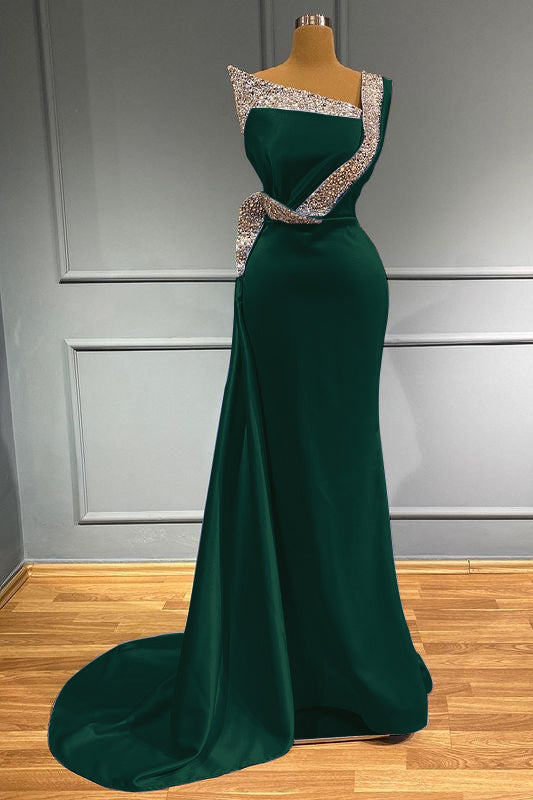 Light Blue One-Shoulder Sleeveless Mermaid Prom Dress with Beads and Ruffles