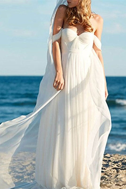 Off-the-Shoulder Chiffon Wedding Dress PD0363