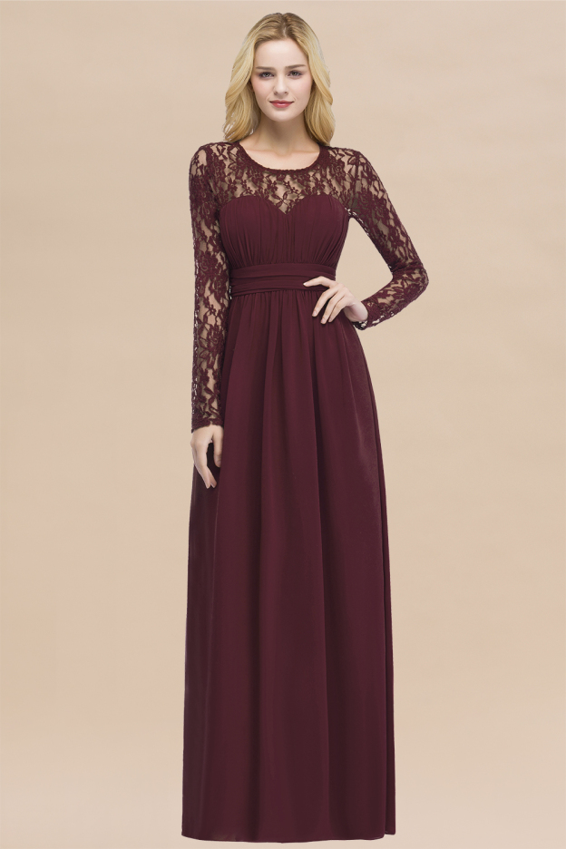 27prom Elegant Lace Burgundy Bridesmaid Dresses Online with Long Sleeves-27prom