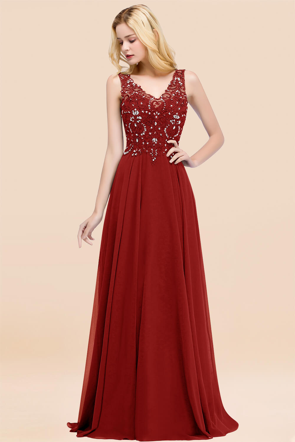 27prom Affordable Lace V-Neck Navy Bridesmaid Dresses With Appliques-27prom