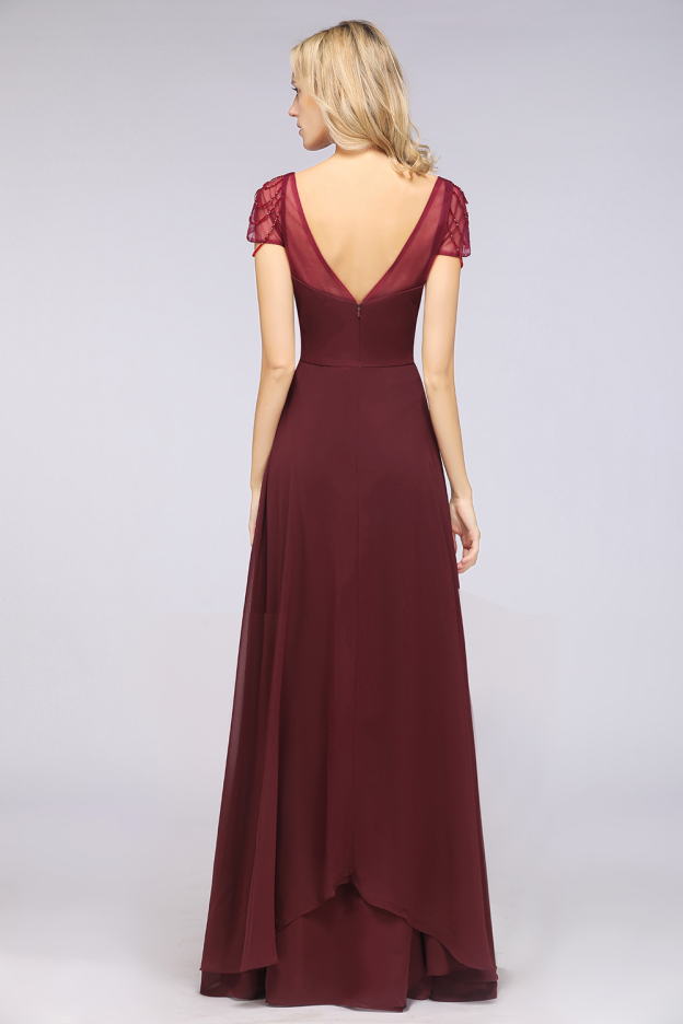 27prom Chic Chiffon Sweetheart Cap-Sleeves Ruffle Bridesmaid Dresses with Beadings-27prom