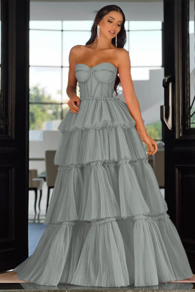 Elegant Sweetheart Strapless Prom Dress Long Sleeveless Layers Hot Pink