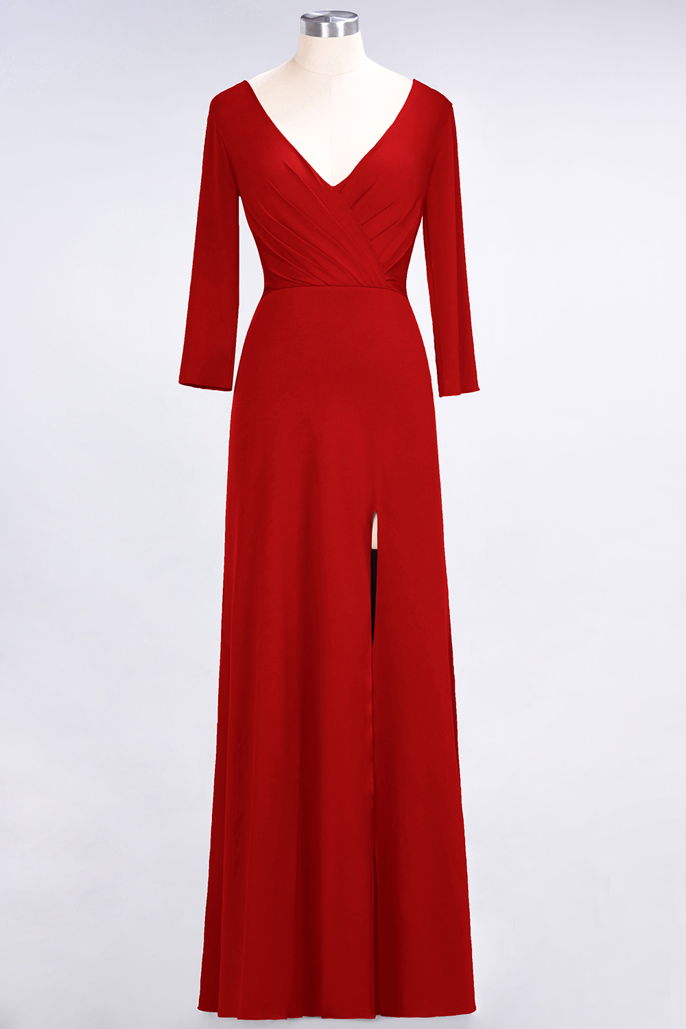 27prom Popular Spandex Long-Sleeves Burgundy Bridesmaid Dresses with Side-Slit-27prom