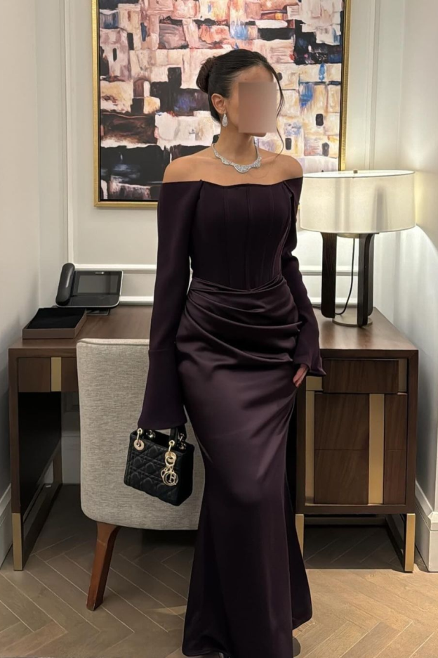 Strapless Long Sleeves Mermaid Long Prom Dress With Pleated