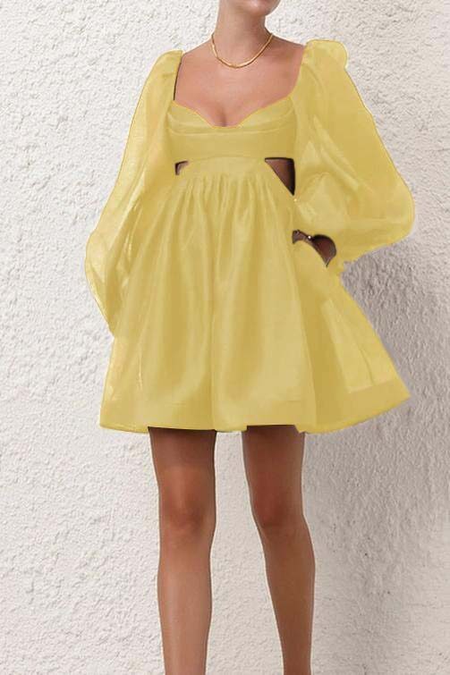 Black Long Sleeves Backless A Line Short Prom Dress With Pockets