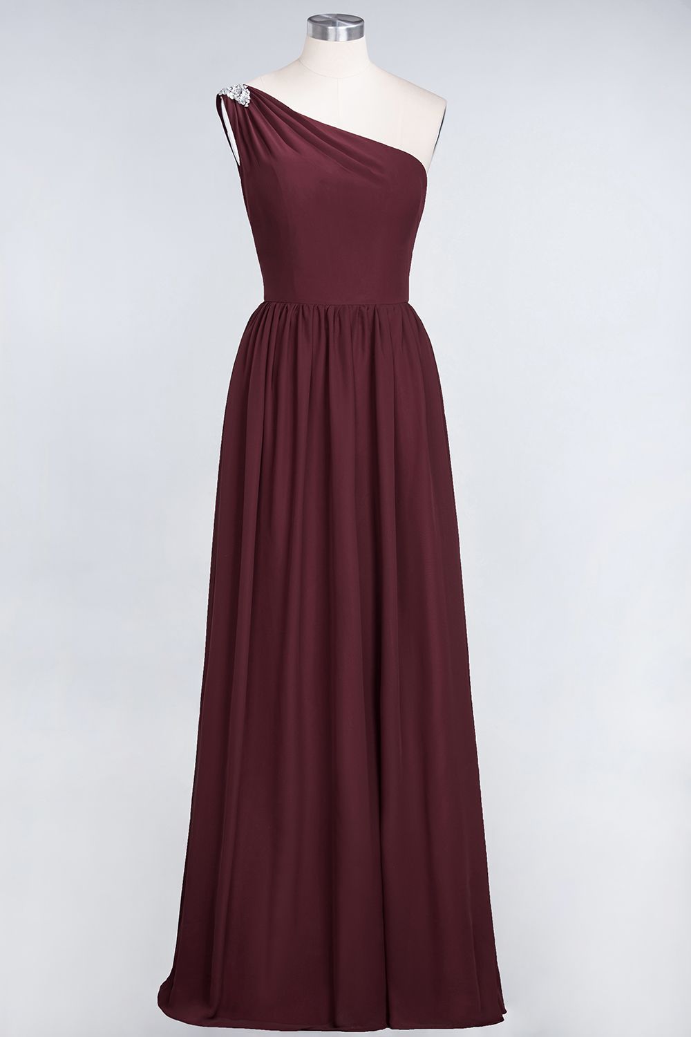27prom Affordable Chiffon One-Shoulder Ruffle Bridesmaid Dress with Beadings-27prom
