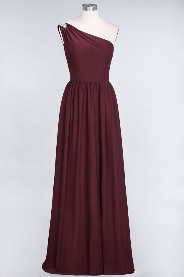 27prom Affordable Chiffon One-Shoulder Ruffle Bridesmaid Dress with Beadings-27prom