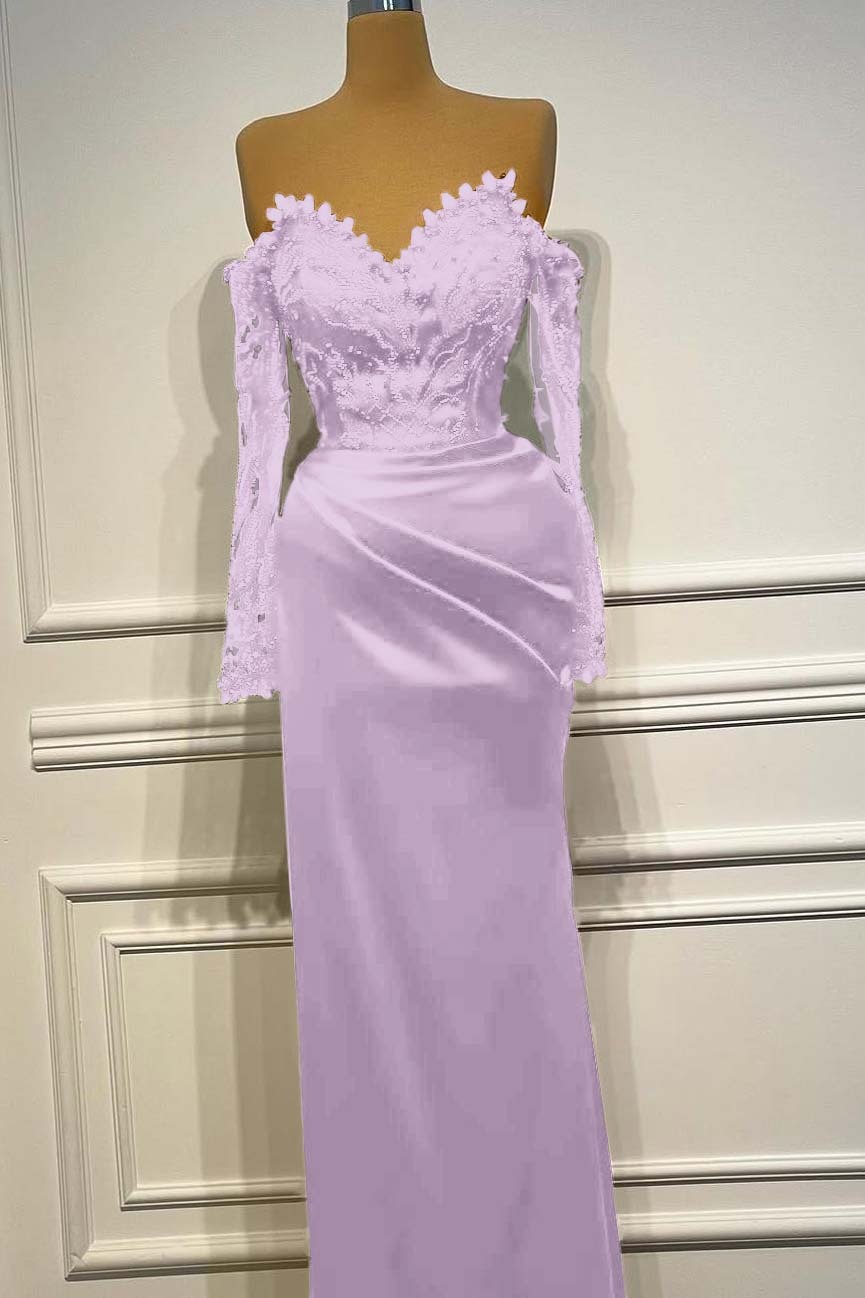 Long Sleeves Strapless Long Mermaid Prom Dress With Beading Pleated