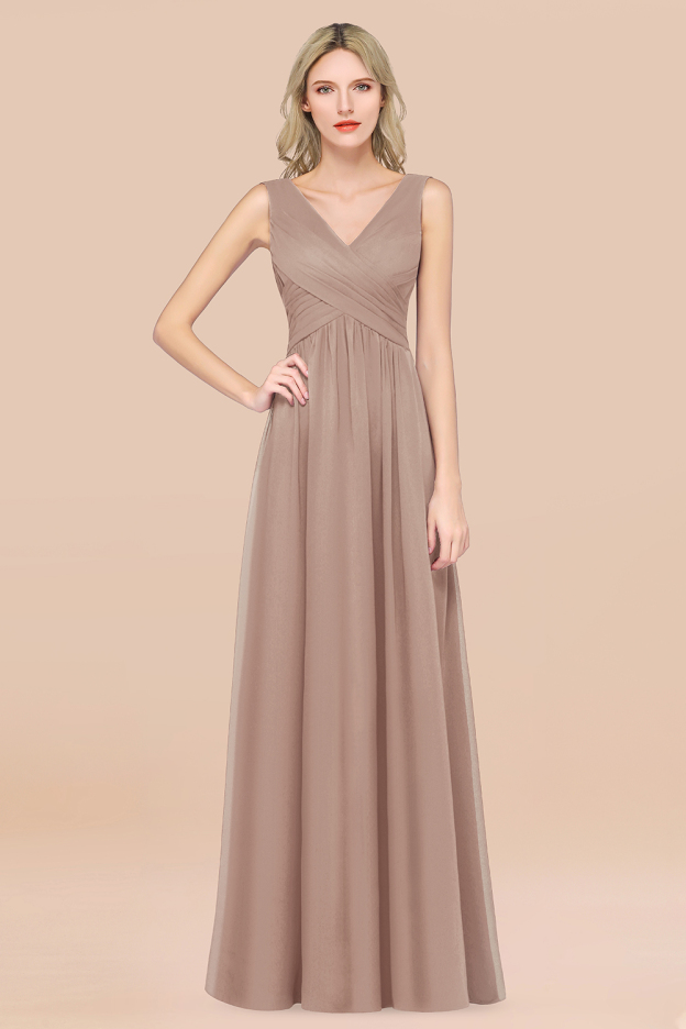 27prom Glamorous Chiffon V-Neck Sleeveless Burgundy Bridesmaid Dress with Draped Back-27prom