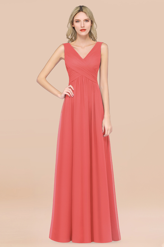 27prom Glamorous Chiffon V-Neck Sleeveless Burgundy Bridesmaid Dress with Draped Back-27prom