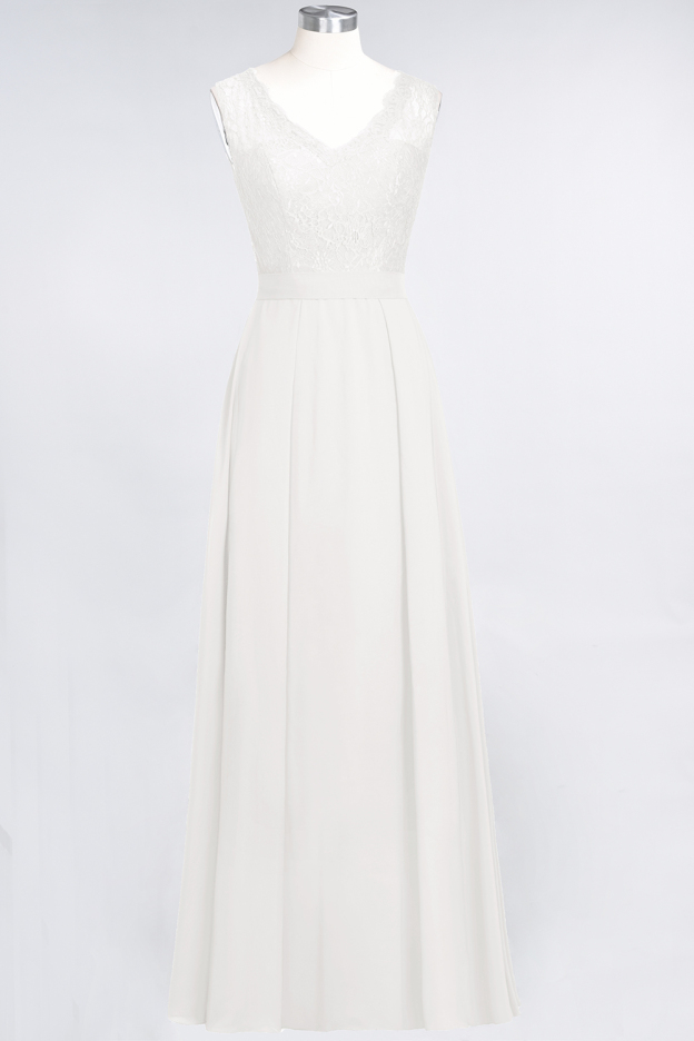 27prom Modest Chiffon V-Neck Burgundy Lace Bridesmaid Dresses Online-27prom