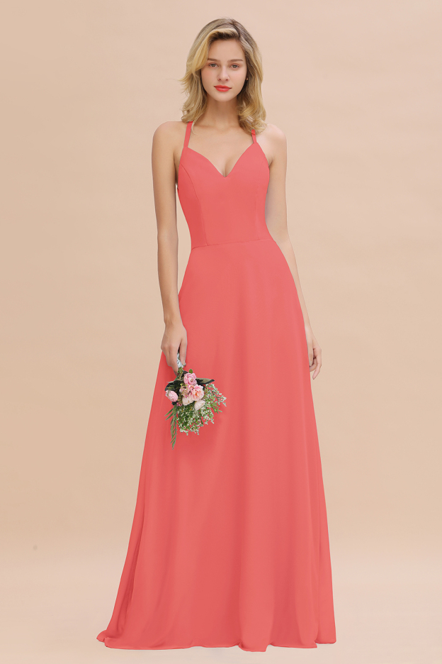 27prom Modest Halter V-Neck Sleeveless Long Bridesmaid Dresses Online-27prom